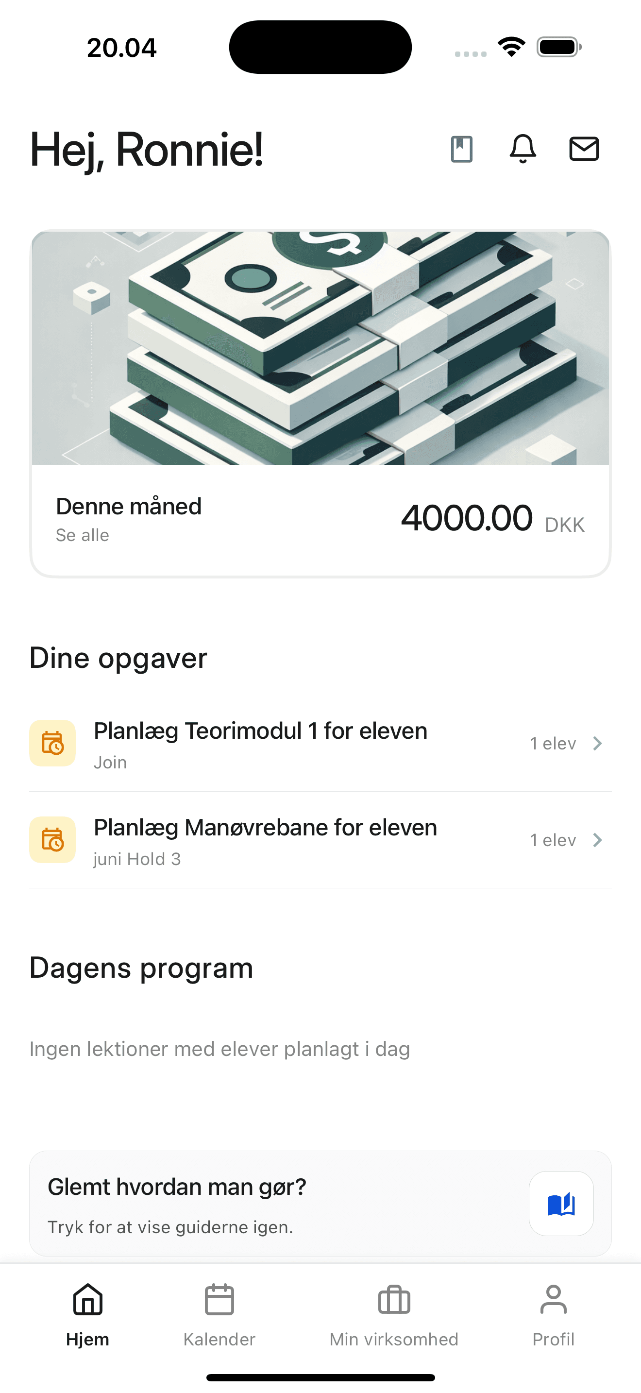 Kørelærer dashboard i Startkørekort appen